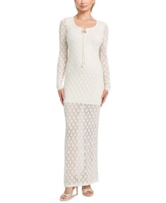 GUESS - Women's Long-Sleeve Alba Pointelle Maxi Dress