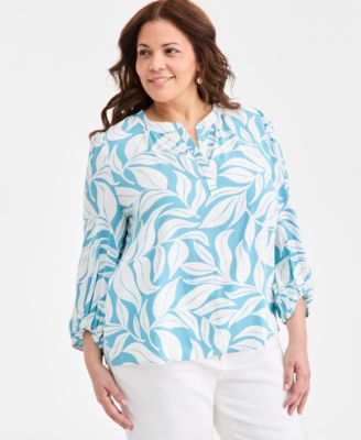 Macy's - Plus Size Printed Split-Neck Popover Top