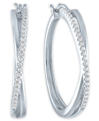 Macy's - Diamond Medium Crossover Hoop Earrings (1/4 ct. t.w.) in Sterling Silver