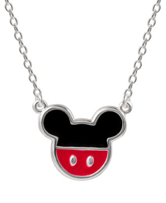 Disney - Mickey Mouse Enamel Pendant Necklace in Sterling Silver, 16" + 2" extender