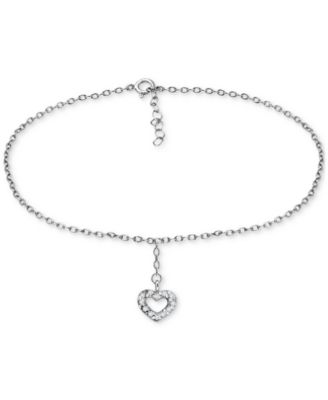 Giani Bernini - Cubic Zirconia Heart Drop Charm Ankle Bracelet in Sterling Silver