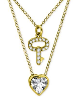 Giani Bernini - 2-Pc. Set Cubic Zirconia Pav&eacute; Key & Solitaire Heart Pendant Necklaces