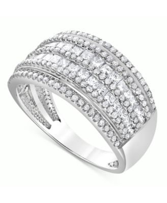 Macy's - Diamond Princess & Round Multirow Statement Ring (1 ct. t.w.) in 14k White Gold