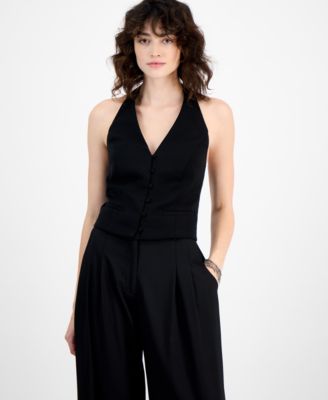 Bar III - Women's Halter Button-Front Vest Top