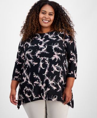 JM Collection - Plus Size Paisley Twirl Jacquard Swing Top