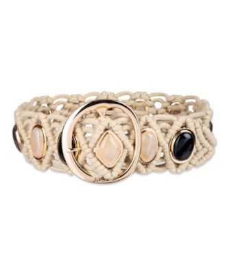 Sam Edelman - Women's Boho Macrame Stone Embellished Belt