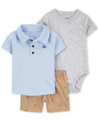 Carter's - Baby Boys Tricycle Polo Shirt, Bodysuit & Shorts, 3 Piece Set