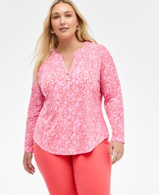 I.N.C. International Concepts - Plus Size Printed Split-Neck Top