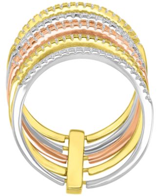 Macy's - Cubic Zirconia Multi-Layer Statement Ring in Sterling Silver, & 14k Gold- & 14k Rose Gold-Plate