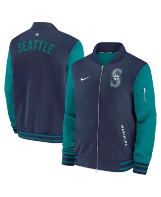 Nike - Men's Navy/Aqua Seattle Mariners Authentic Collection Dugout Full-Zip Bomber Jacket