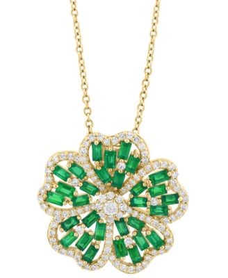 EFFY Collection - Emerald (1-1/5 ct. t.w.) & Diamond (3/8 ct. t.w.) Clover Pendant Necklace in 14k Gold, 17" + 1" extender
