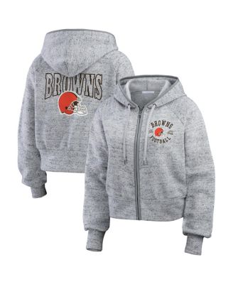 WEAR by Erin Andrews - Women's Heather Gray Cleveland Browns Speckled Fleece Cropped Full-Zip Hoodie