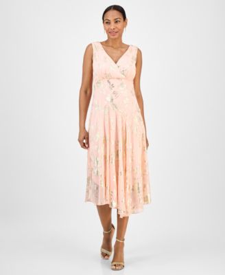 Connected - Women's Metallic Chiffon Sleeveless Midi Dress