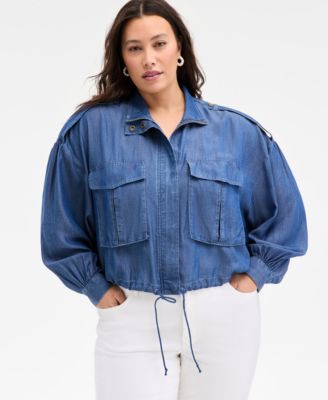 On 34th - Trendy Plus Size Chambray Cropped Jacket