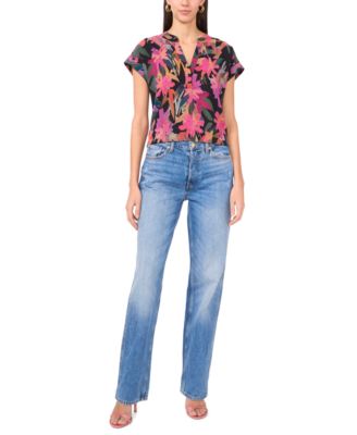 Vince Camuto - Women's Floral-Print Cap-Sleeve Top