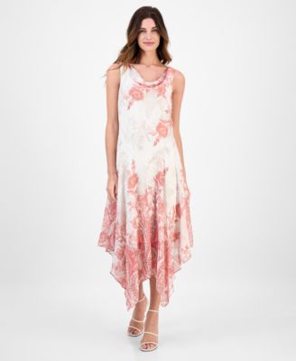Robbie Bee - Women's Cowlneck Handkerchief-Hem Dress