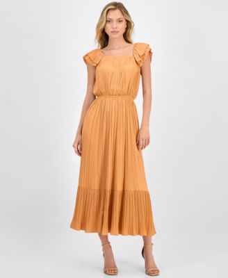 T Tahari - Women's Flutter-Sleeve Elastic-Waist Tiered Midi Dress
