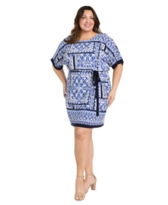 R & M Richards - Plus Size Printed Blouson A-Line Dress