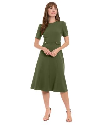 London Times - Petite Fit & Flare Scuba Crepe Midi Dress
