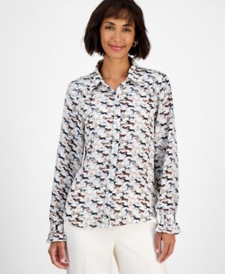 T Tahari - Women's Horse-Print Button-Front Blouse