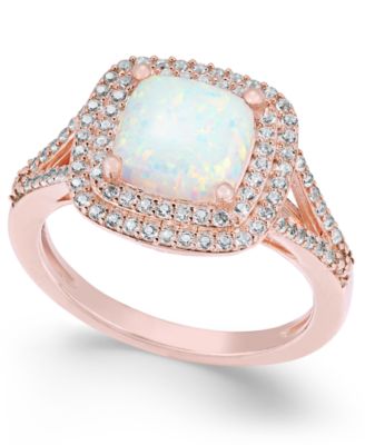 Macy's - Lab-Grown Opal (1-3/8 ct. t.w.) and White Sapphire (1/2 ct. t.w.) Ring in 14k Rose Gold-Plated Sterling Silver