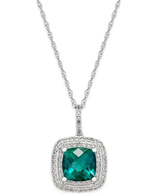 Macy's - Lab-Grown Emerald (1-1/2 ct. t.w.) and White Sapphire (1/3 ct. t.w.) Pendant Necklace in Sterling Silver
