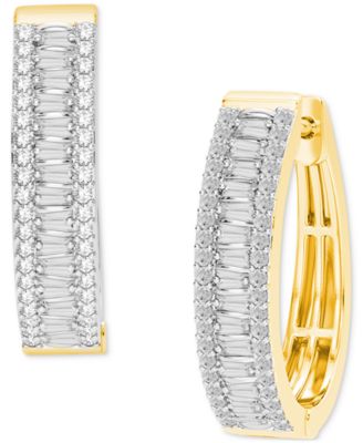 Macy's - Diamond Round & Baguette Small Hoop Earrings (1/2 ct. t.w.) in Sterling Silver & 14k Gold-Plate