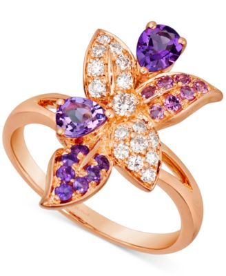 Le Vian - Multi-Gemstone (5/8 ct. t.w.) & Nude Diamond (1/4 ct. t.w.) Flower Ring in 14k Rose Gold