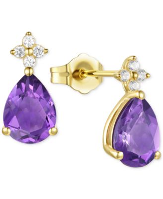 Macy's - Amethyst (1-7/8 ct. t.w.) & Lab-Grown White Sapphire (1/8 ct. t.w.) Pear Stud Earrings in 14k Gold-Plated Sterling Silver (Also in Additional Gemstones)