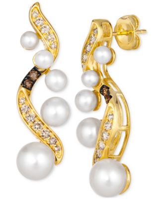 Le Vian - Vanilla Pearls (3-7mm) & Diamond (3/8 ct. t.w.) Curvy Drop Earrings in 14k Gold