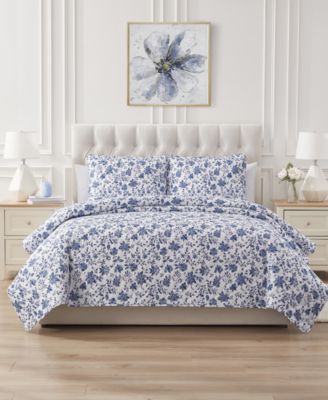 Seventh Studio - 3-Pc. Alfie Floral Pinsonic Quilt Set, Full/Queen