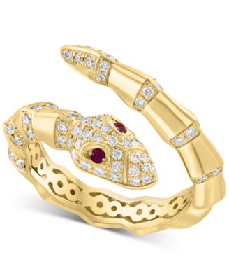 EFFY Collection - Ruby Accent & Diamond (3/8 ct. t.w.) Snake Wrap Ring in 14k Gold