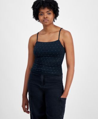 Almost Famous - Juniors' Embellished Square Neck Sleeveless Top