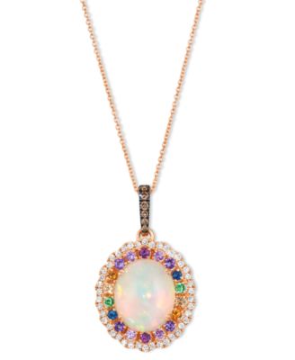 Le Vian - Multi-Gemstone (3-1/10 ct. t.w.) & Diamond (1/3 ct. t.w.) Oval Halo Adjustable 20" Pendant Necklace in 14k Rose Gold