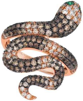 Le Vian - Chocolate Ombr&eacute; Diamond (2 ct. t.w.) & Costa Smeralda Emeralds (1/20 ct. t.w.) Snake Ring in 14k Rose Gold