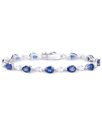 Macy's - Lab Grown Blue Sapphire (10-1/2 ct. t.w.) & Lab Grown White Sapphire (2-3/4 ct. t.w.) Pear Link Bracelet in Sterling Silver