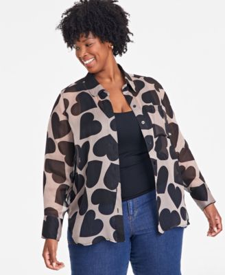 On 34th - Trendy Plus Size Giant Hearts Printed Blouse