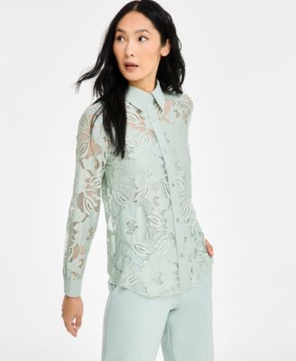 Anne Klein - Petite Blossom Lace Long-Sleeve Shirt