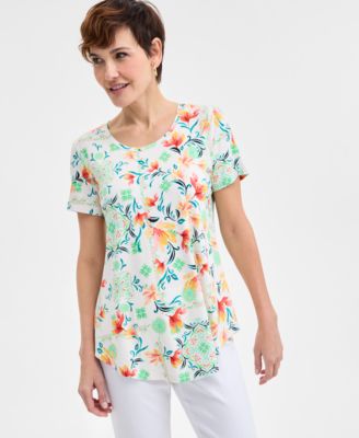 JM Collection - Women's Shadow Silhouette Scoop-Neck Top