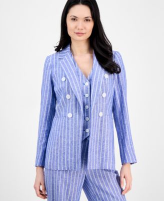 Anne Klein - Women's Striped Faux-Double-Breasted Blazer