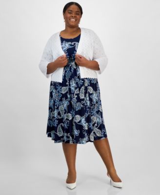 Robbie Bee - Plus Size Pointelle Knit 3/4-Sleeve Open-Front Shrug