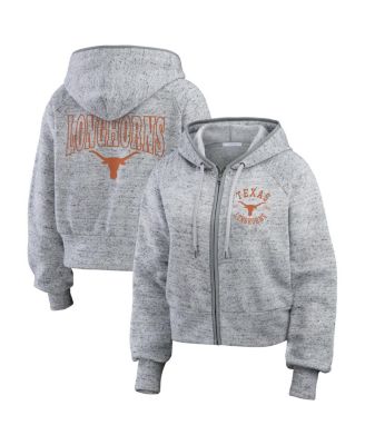 WEAR by Erin Andrews - Women's Heather Gray Texas Longhorns Wear Speckle Double-Hit Raglan Full-Zip Hoodie