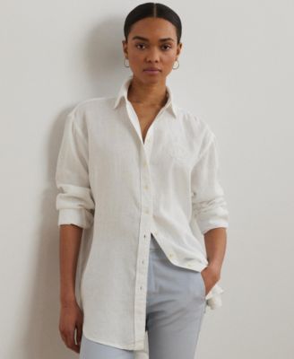 Lauren Ralph Lauren - Women's Oversize Floral-Logo Linen Shirt