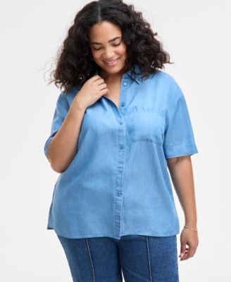 On 34th - Trendy Plus Size Button-Down Woven Top
