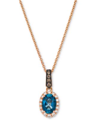 Le Vian - London Blue Topaz (3/4 ct. t.w.) & Diamond (1/5 ct. t.w.) Oval 20" Pendant Necklace in 14k Rose Gold