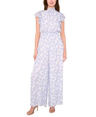 MSK - Petite Floral Smocked-Waist Flutter-Sleeve Jumpsuit