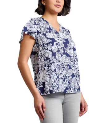 Jones New York - Women's Floral-Print Flutter-Sleeve Top