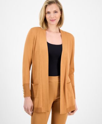 JM Collection - Petite Open-Front Buttoned-Cuff Cardigan
