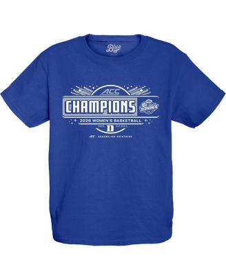 Blue 84 - Big Boys and Girls Royal Duke Blue Devils 2025 ACC Women's Basketball Conference Tournament Champions Locker Room T-Shirt