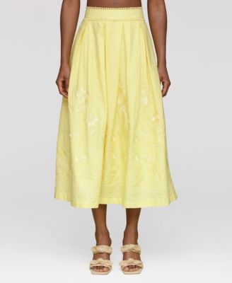 Avec Les Filles - Women's Cotton Embroidered Midi Skirt